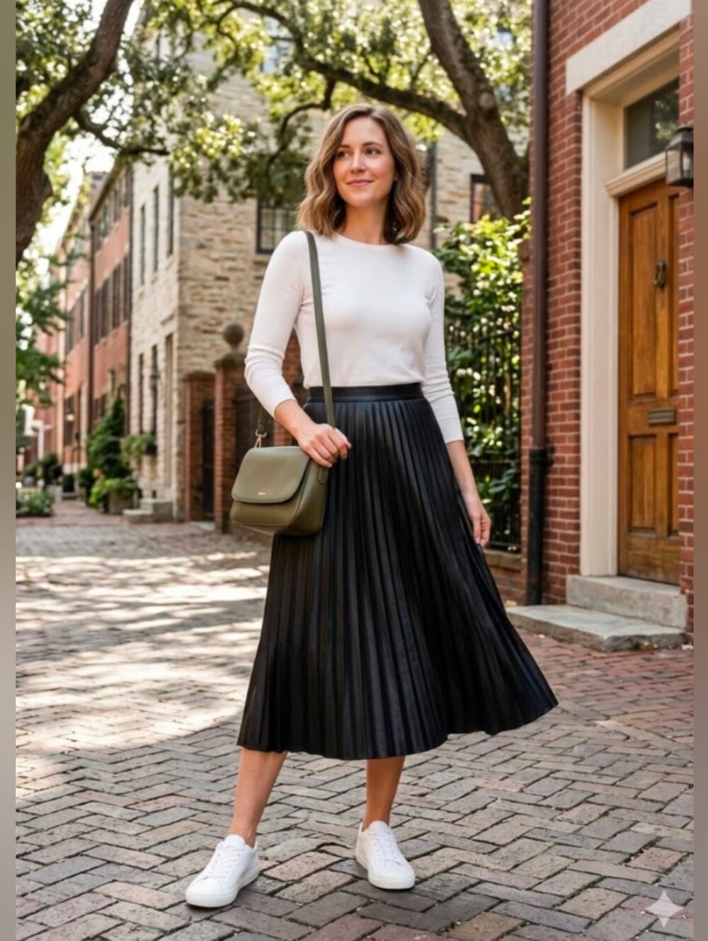 NWOT! Grace Elements Shiny Black Pleated Leather Look A-Line Skirt Size Medium